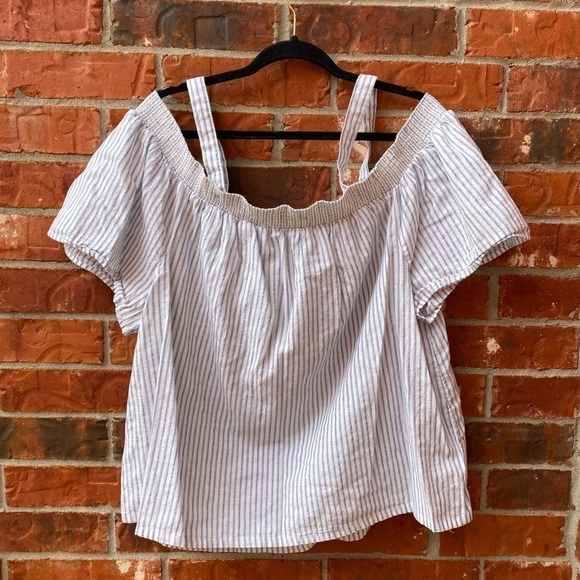 Gap Womens 2X Cold Shoulder Stripe Metallic Flowy Top - Picture 5 of 10